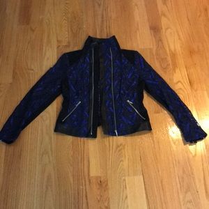 Blue and black sheer bomber jacket